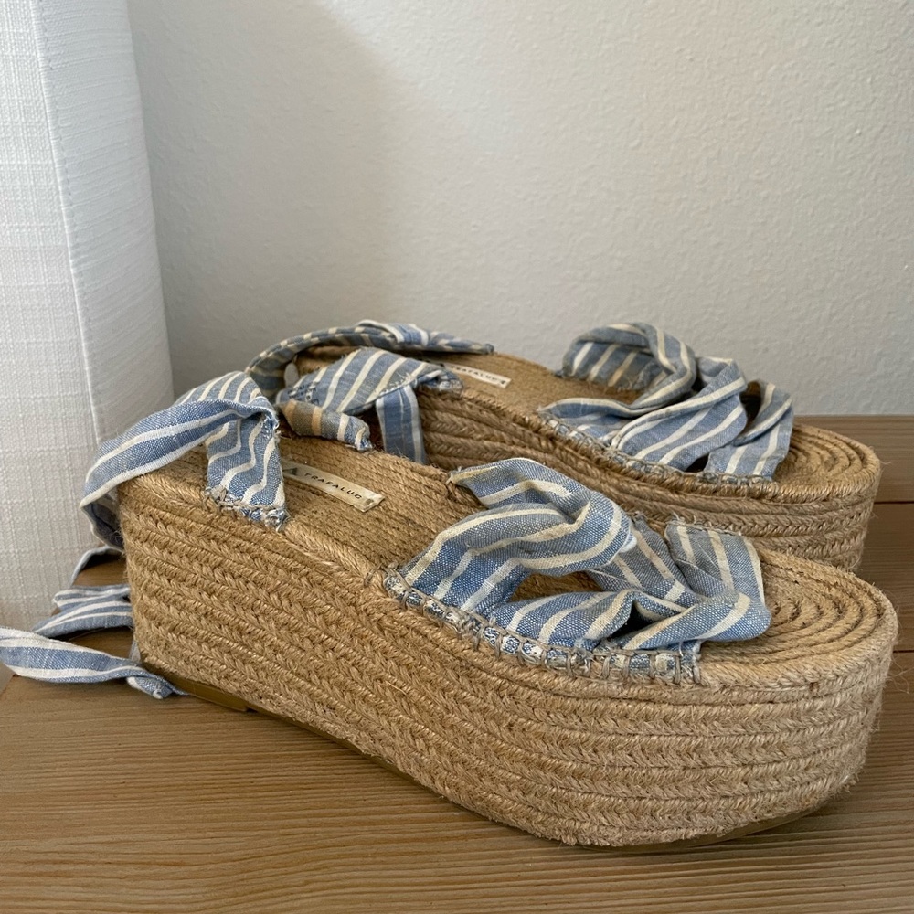 zara stripe linen platform wedges